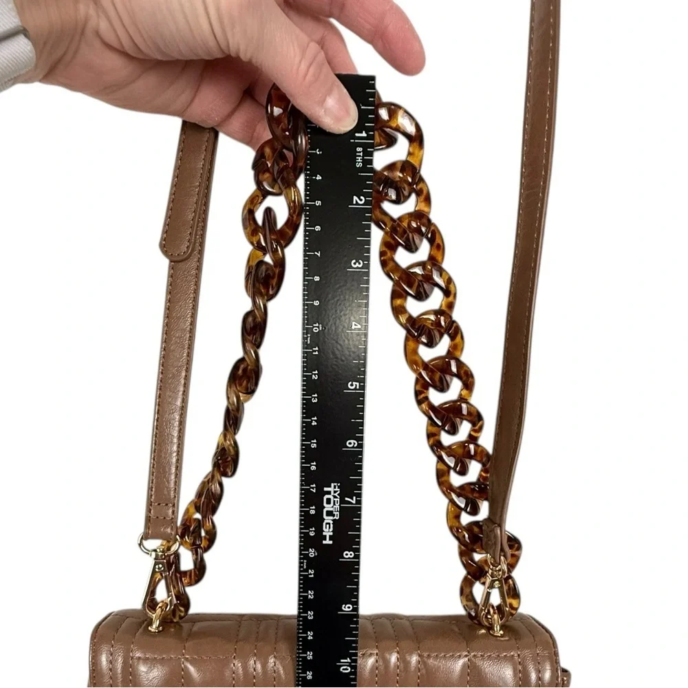 Like Dreams Taupe Quilted Shoulder Bag with Tortoise Chain & Detachable Strap